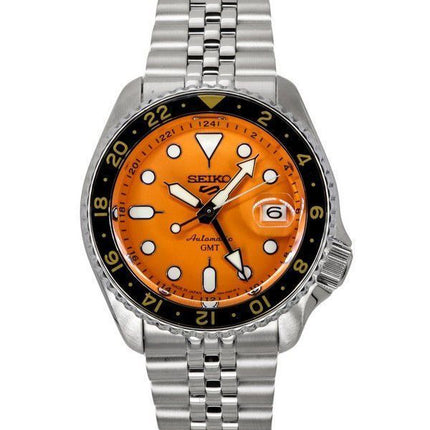 Kunnostettu Seiko 5 Sports SKX Sports Style GMT ruostumattomasta teräksestä valmistettu oranssi kellotaulu 24 jalokiveä automaattinen SSK005J1 100M miesten kello