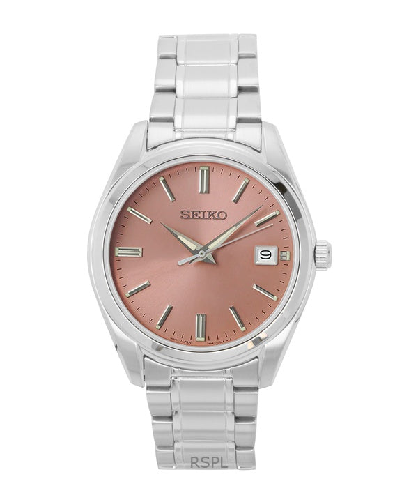 Seiko ruostumattomasta teräksestä valmistettu lohikellotaululla varustettu kvartsi SUR523P1 100M miesten kello