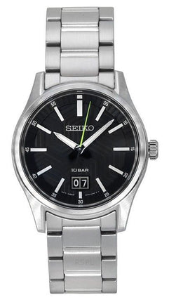 Seiko Analoginen ruostumattomasta teräksestä valmistettu musta kellotaulu kvartsi SUR535P1 100M miesten kello