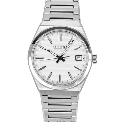 Seiko Conceptual ruostumattomasta teräksestä valmistettu valkoinen kellotaulu kvartsi SUR553P1 100M miesten kello