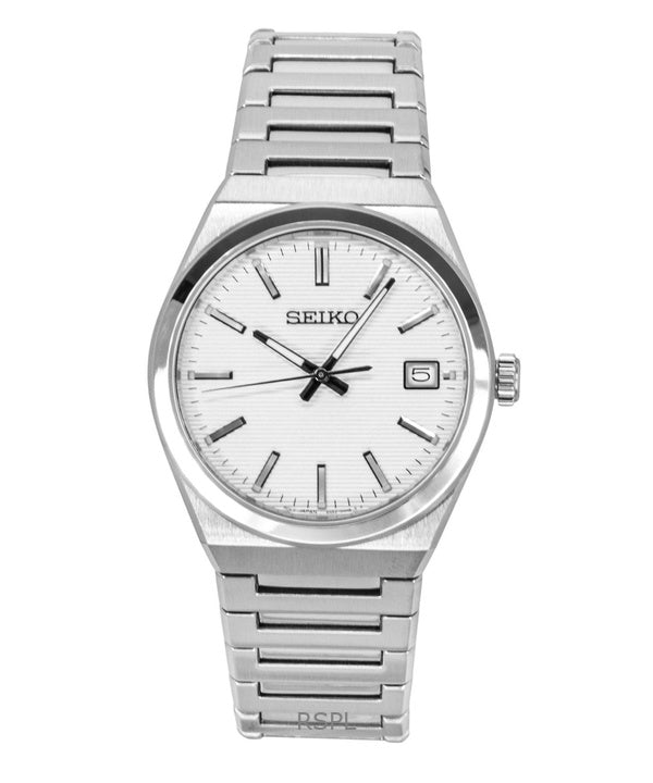 Seiko Conceptual ruostumattomasta teräksestä valmistettu valkoinen kellotaulu kvartsi SUR553P1 100M miesten kello