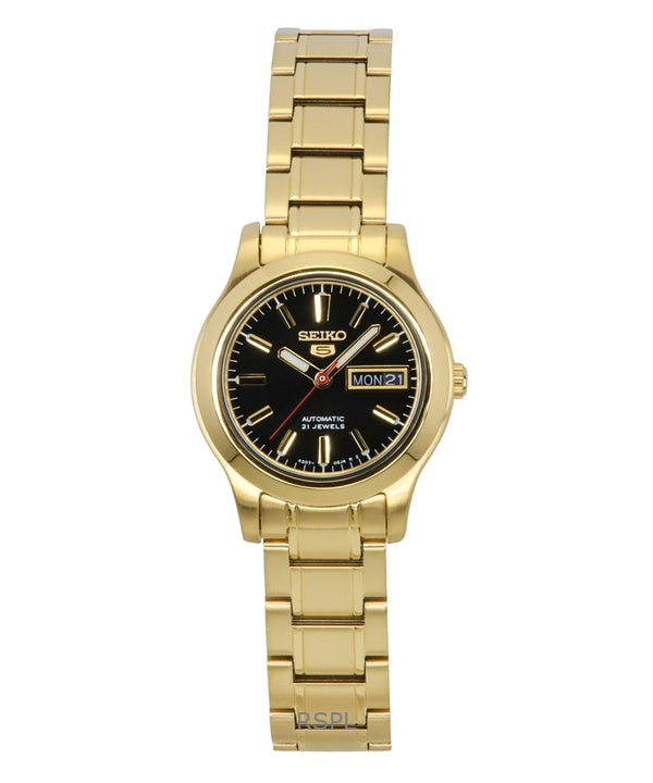Seiko 5 Classic -kullanvärinen ruostumattomasta teräksestä valmistettu musta kellotaulu, 21 jalokiveä, automaattinen SYMD96K1 naisten kello