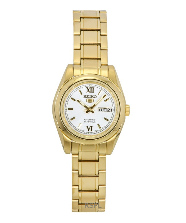 Seiko 5 kullanvärinen ruostumattomasta teräksestä valmistettu valkoinen kellotaulu automaattinen SYMK30K1 100M naisten kello