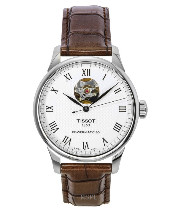 Tissot Le Locle Powermatic 80 nahkahihna, avoin sydän, hopea kellotaulu, automaattinen T006.407.16.033.01 miesten kello