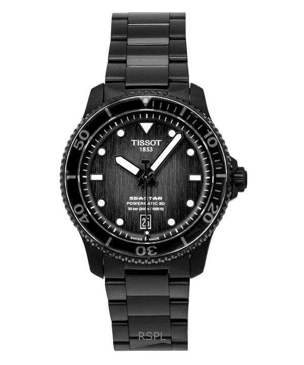 Tissot Seastar 1000 ruostumattomasta teräksestä valmistettu harmaa ja musta kellotaulu automaattinen sukeltajan rannekello T120.807.33.051.00 300M miesten kello