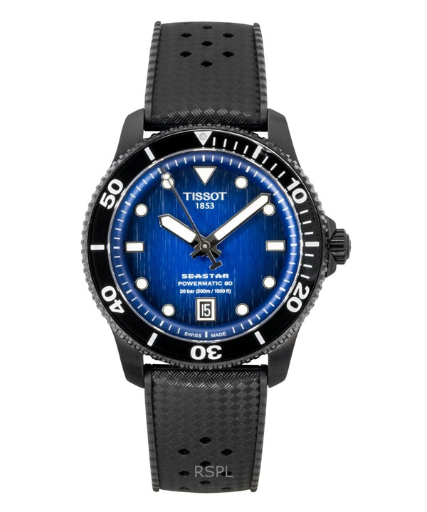 Tissot Seastar 1000 -synteettisellä rannekkeella, sinisellä kellotaululla, automaattisella sukeltajan rannekkeella, T120.807.37.041.00, 300M:n miesten kello
