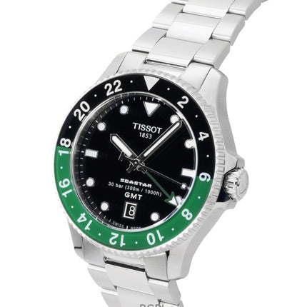 Tissot Seastar 1000 GMT ruostumattomasta teräksestä valmistettu musta kellotaulu kvartsi sukeltajan T120.852.11.051.00 300M miesten kello