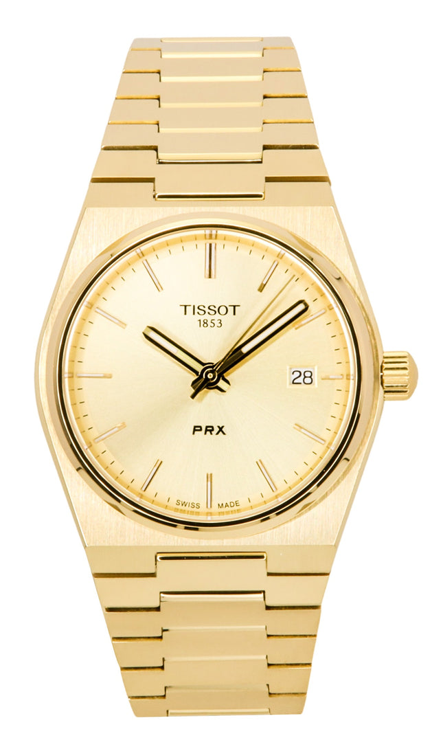 Tissot PRX Gold Tone ruostumattomasta teräksestä valmistettu samppanjakellotaulu Sveitsin kvartsi T137.210.33.021.00 100M naisten kello