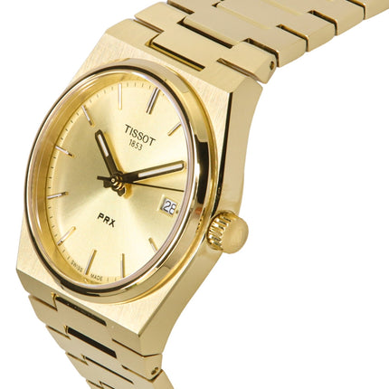 Tissot PRX Gold Tone ruostumattomasta teräksestä valmistettu samppanjakellotaulu Sveitsin kvartsi T137.210.33.021.00 100M naisten kello