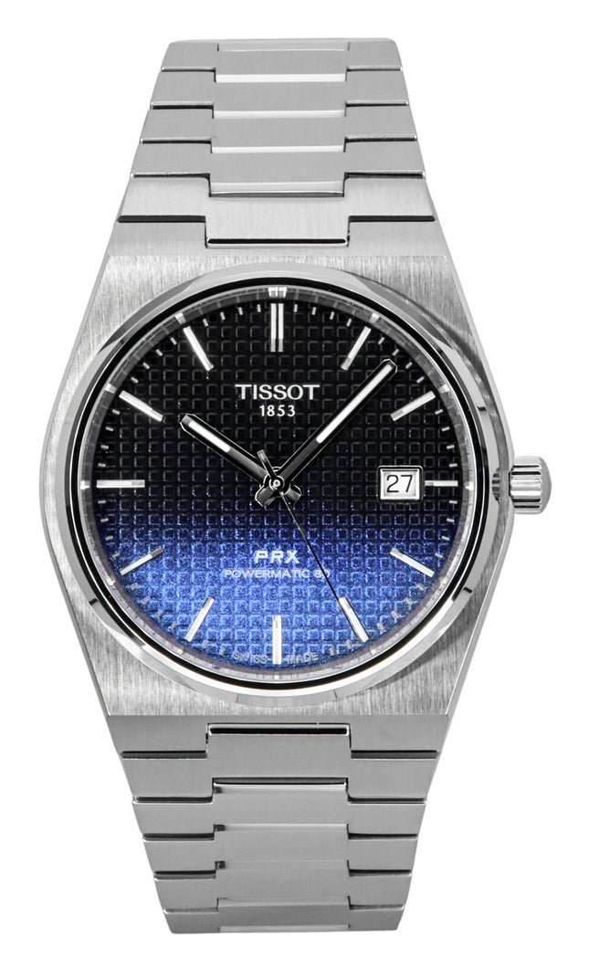 Tissot PRX Powermatic 80 Gradient ruostumattomasta teräksestä valmistettu musta kameleonttikellotaulu automaattinen T137.407.11.051.01 100M miesten kello