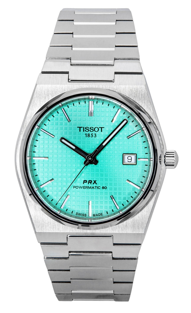 Tissot PRX Powermatic 80 ruostumaton teräs vaaleanvihreä kellotaulu, automaattinen T137.407.11.091.01 100M miesten kello