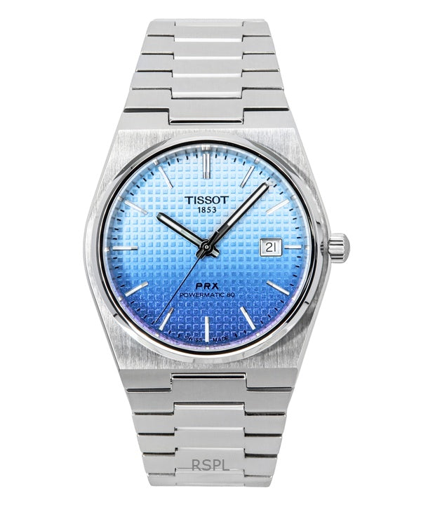 Tissot PRX Powermatic 80 gradientti ruostumattomasta teräksestä jääsininen kameleonttikellotaulu automaattinen T137.407.11.351.01 100M miesten kello