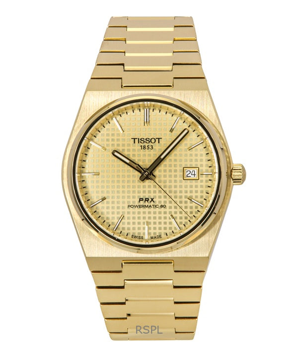Tissot PRX Powermatic 80 Gold Tone ruostumattomasta teräksestä samppanjakelloautomaatti T137.407.33.021.00 100M miesten kello
