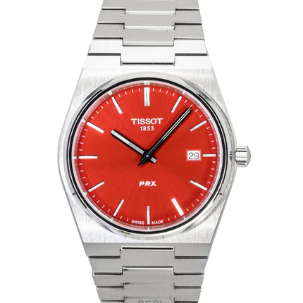 Tissot PRX ruostumattomasta teräksestä valmistettu punainen kellotaulu kvartsi T137.410.11.421.00 100M miesten kello