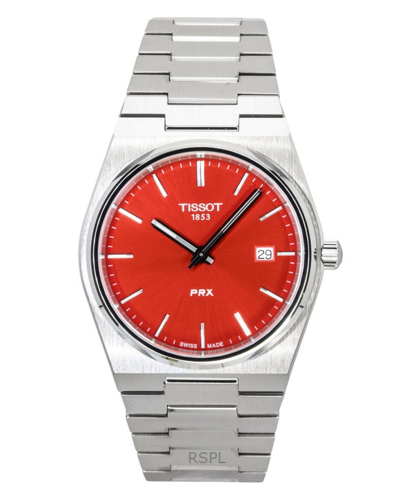 Tissot PRX ruostumattomasta teräksestä valmistettu punainen kellotaulu kvartsi T137.410.11.421.00 100M miesten kello