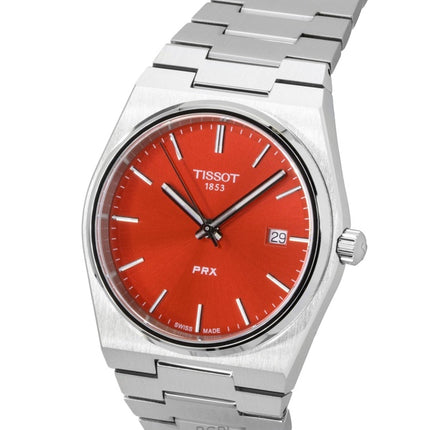 Tissot PRX ruostumattomasta teräksestä valmistettu punainen kellotaulu kvartsi T137.410.11.421.00 100M miesten kello