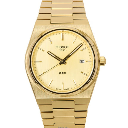 Tissot PRX Gold Tone ruostumaton teräs samppanjakellotaulu Quartz T137.410.33.021.00 100M miesten kello
