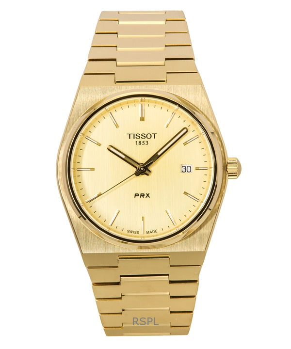 Tissot PRX Gold Tone ruostumaton teräs samppanjakellotaulu Quartz T137.410.33.021.00 100M miesten kello