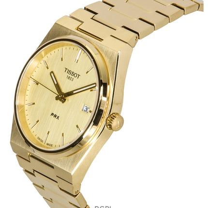 Tissot PRX Gold Tone ruostumaton teräs samppanjakellotaulu Quartz T137.410.33.021.00 100M miesten kello