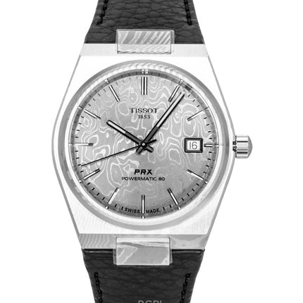 Tissot PRX Damascus Steel -synteettisellä rannekkeella, harmaalla kellotaululla, automaattinen T137.807.96.081.00 100M miesten kello