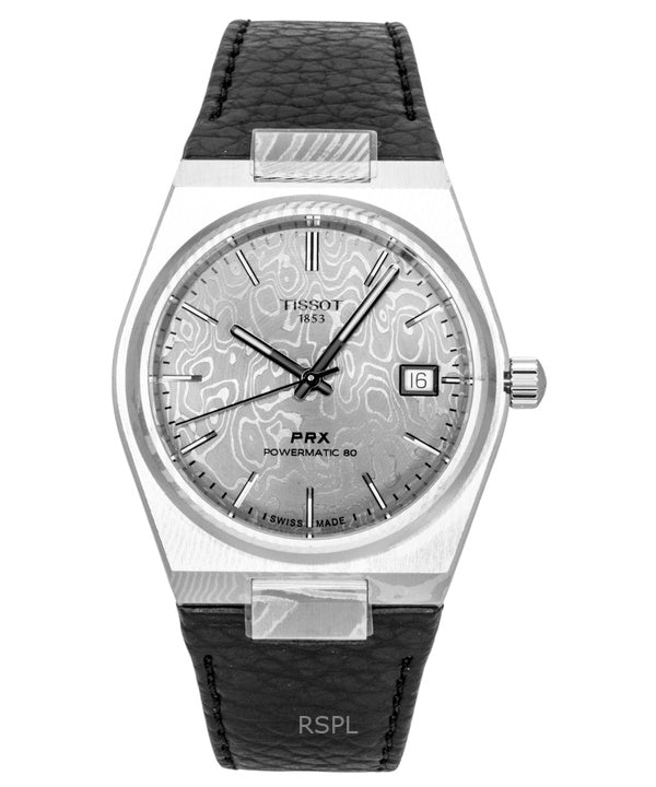 Tissot PRX Damascus Steel -synteettisellä rannekkeella, harmaalla kellotaululla, automaattinen T137.807.96.081.00 100M miesten kello