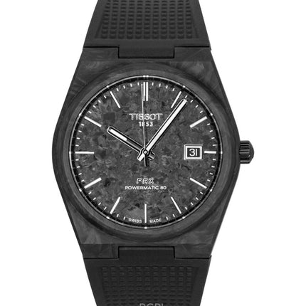 Tissot PRX Carbon synteettisellä rannekkeella, mustalla kellotaululla, automaattinen T137.907.97.201.00 100M miesten kello