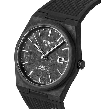 Tissot PRX Carbon synteettisellä rannekkeella, mustalla kellotaululla, automaattinen T137.907.97.201.00 100M miesten kello