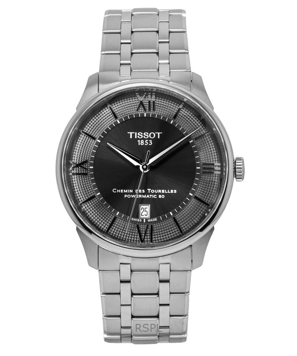 Tissot Chemin Des Tourelles Powermatic 80 ruostumattomasta teräksestä valmistettu asemetallinen kellotaulu, automaattinen T139.407.11.068.00 miesten kello