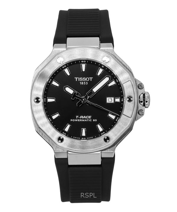 Tissot T-Race Powermatic 80 silikonihihna, musta kellotaulu, automaattinen T141.807.17.051.00 100M miesten kello