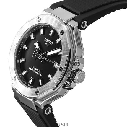 Tissot T-Race Powermatic 80 silikonihihna, musta kellotaulu, automaattinen T141.807.17.051.00 100M miesten kello