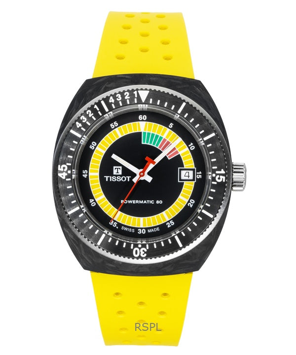 Tissot Sideral S -synteettisellä rannekkeella, mustalla kellotaululla, automaattinen sukeltajan ranneke T145.407.97.057.00, 300M:n miesten kello