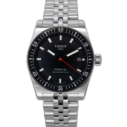 Tissot PR516 Powermatic 80 ruostumaton teräs musta kellotaulu automaattinen T149.407.11.051.00 100M miesten kello