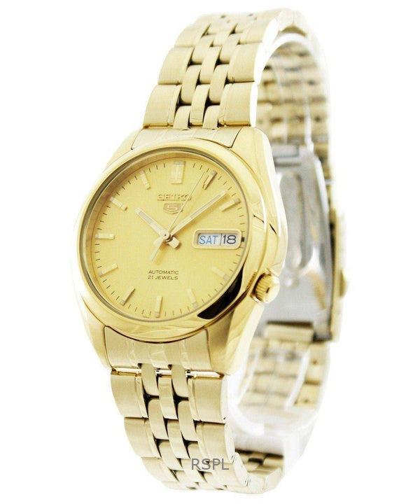 Kunnostettu Seiko 5 kultainen kellotaulu automaattinen 21 jalokivet SNK366K1 miesten kello