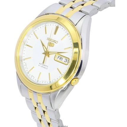 Kunnostettu Seiko 5 kaksisävyinen ruostumattomasta teräksestä valmistettu valkoinen kellotaulu SNKL24J1 miesten kello