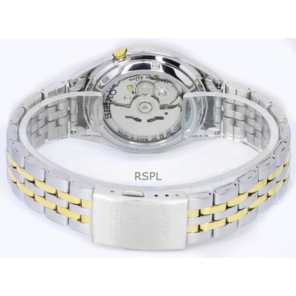 Kunnostettu Seiko 5 kaksisävyinen ruostumattomasta teräksestä valmistettu valkoinen kellotaulu SNKL24J1 miesten kello
