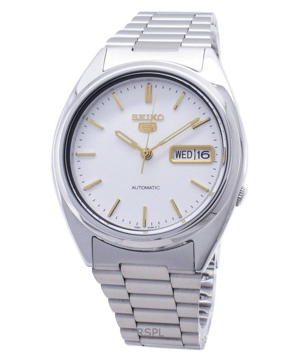 Kunnostettu Seiko 5 valkoinen kellotaulu automaattinen 21 jalokivet SNXG47K1 miesten kello