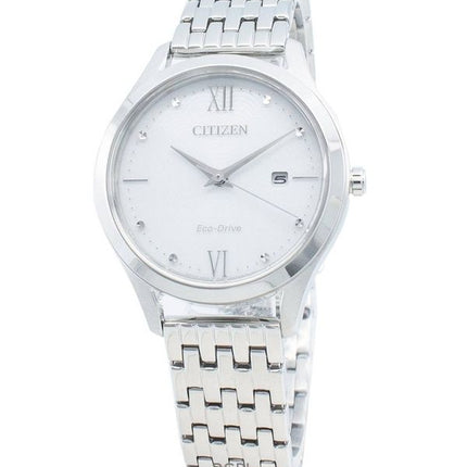 Kunnostettu Citizen Eco-Drive valkoinen kellotaulu ruostumattomasta teräksestä EW2530-87A naisten kello