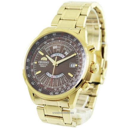 Kunnostettu Orient Perpetual Calendar ruostumaton teräs tummanruskea kellotaulu automaattinen FEU07003TX 100M miesten kello