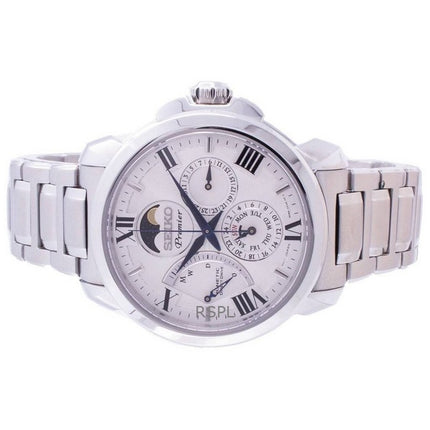 Kunnostettu Seiko Premier ruostumattomasta teräksestä valmistettu hopeakellotaulu kineettinen SRX015P1 100M miesten kello