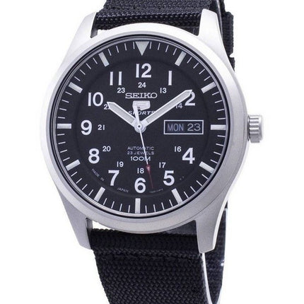 Kunnostettu Seiko 5 Sports Nylon Ranneke musta kellotaulu automaattinen SNZG15J1 100M miesten kello