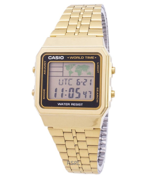 Kunnostettu Casio Digital Gold Tone ruostumattomasta teräksestä valmistettu kvartsi A500WGA-1DF miesten kello