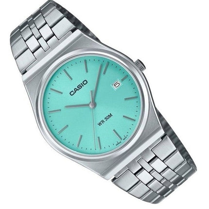 Kunnostettu Casio Standard Analoginen ruostumattomasta teräksestä valmistettu turkoosi kellotaulu kvartsi MTP-B145D-2A1 miesten kello