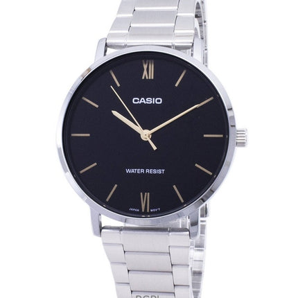 Kunnostettu Casio Enticer analoginen ruostumattomasta teräksestä valmistettu musta kellotaulu kvartsi MTP-VT01D-1B miesten kello