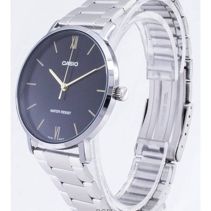 Kunnostettu Casio Enticer analoginen ruostumattomasta teräksestä valmistettu musta kellotaulu kvartsi MTP-VT01D-1B miesten kello