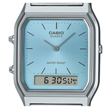 Kunnostettu Casio Vintage analoginen digitaalinen ruostumattomasta teräksestä valmistettu turkoosi kellotaulu kvartsi AQ-230A-2A1 unisex-kello