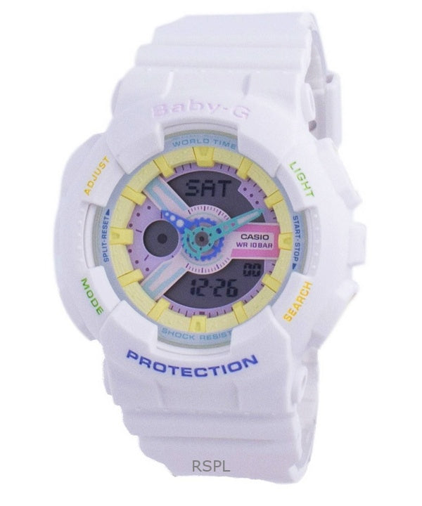 Kunnostettu Casio Baby-G analoginen digitaalinen hartsihihna monivärinen kellotaulu kvartsi BA-110TM-7A 100M naisten kello