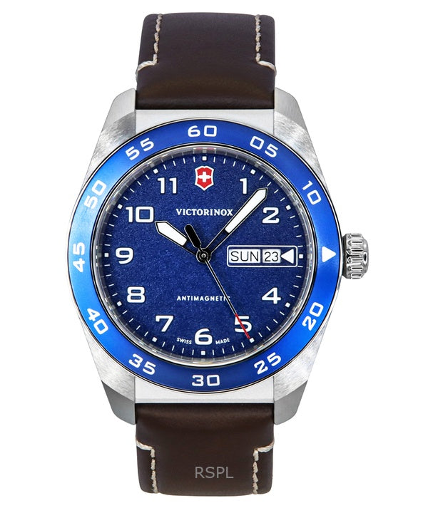 Victorinox Sveitsin armeijan nahkaranneke sininen kellotaulu kvartsi 242040 100M miesten kello