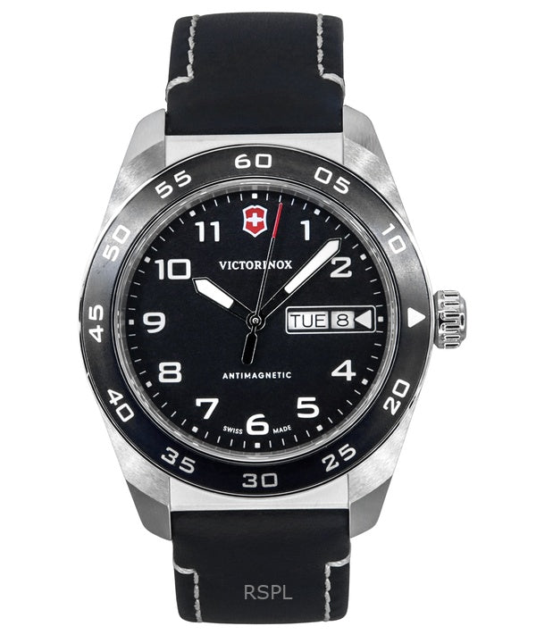 Victorinox Sveitsin armeijan nahkaranneke mustalla kellotaululla kvartsi 242041 100M miesten kello