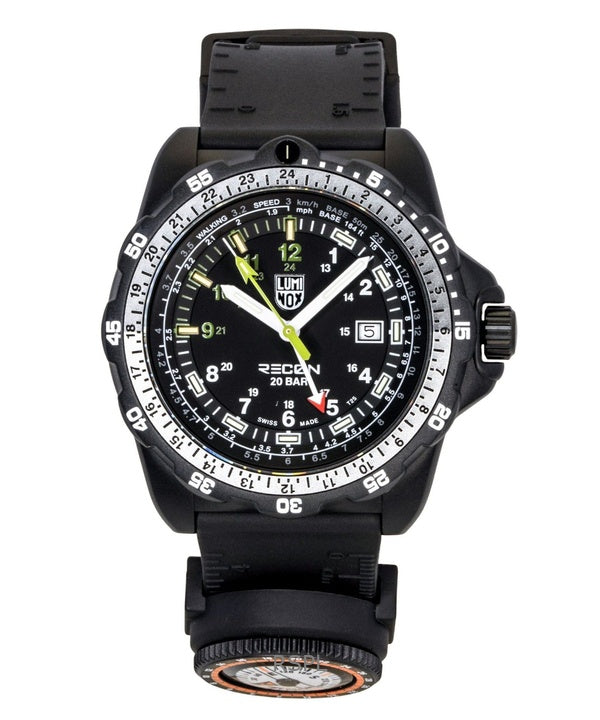 Luminox Recon Nav Spec GMT -kumiranneke, musta kellotaulu, kvartsi, sukeltajan XL.8837.SET 200M miesten kello