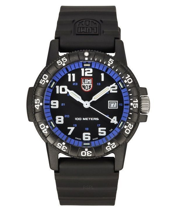 Luminox nahkaselkä SEA Turtle jättiläinen polyuretaanihihna musta ja sininen kellotaulu Sveitsin kvartsi XS.0324 100M miesten ke